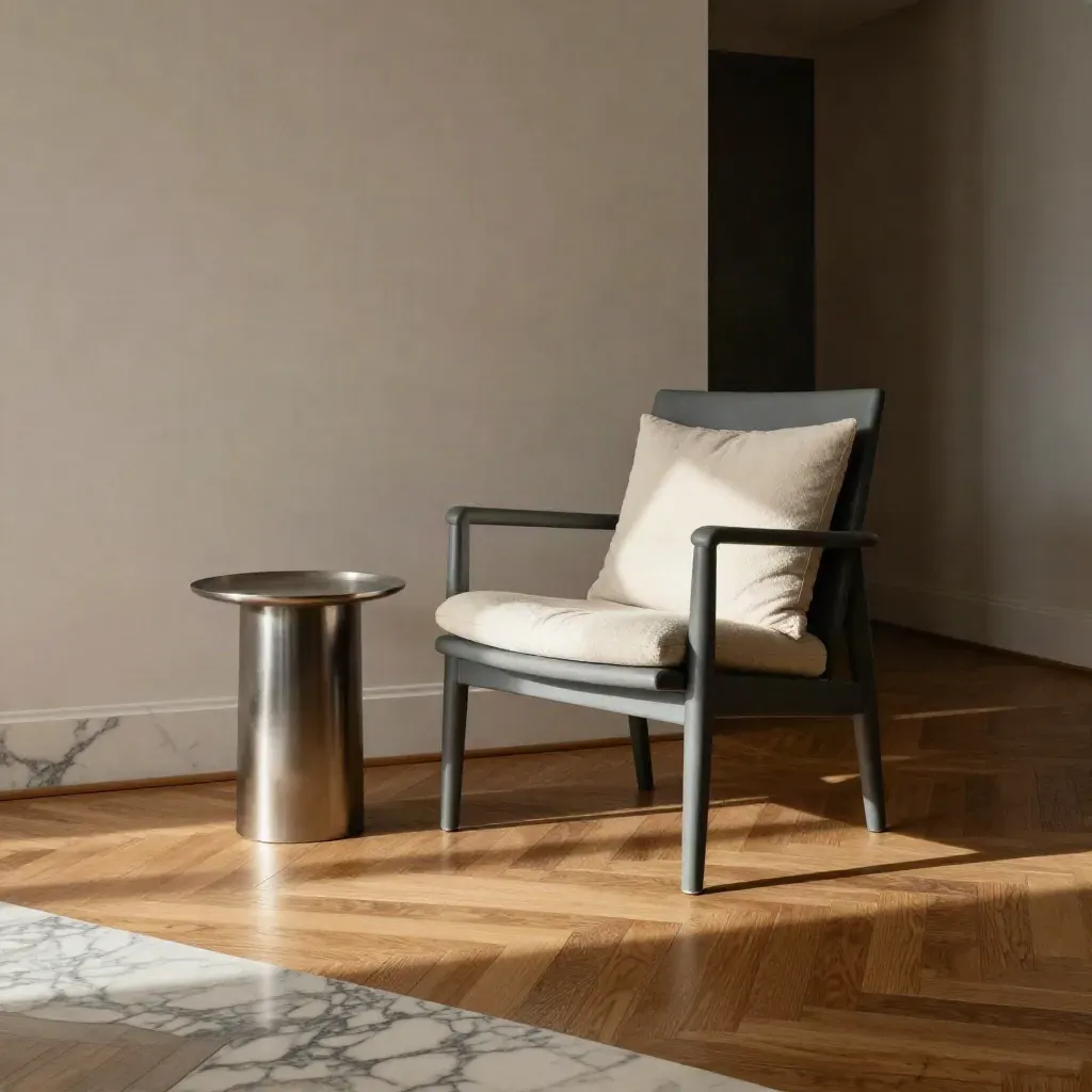 Angolo di appartamento torinese con parquet, sedia da lettura e luce mattutina